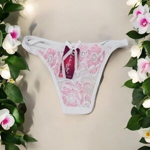 White and Pink Lace Thong